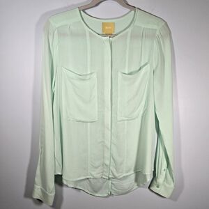 Maeve by Anthropologie Mint Green Button Up Shirt Size 4 Long Sleeve Lightweight